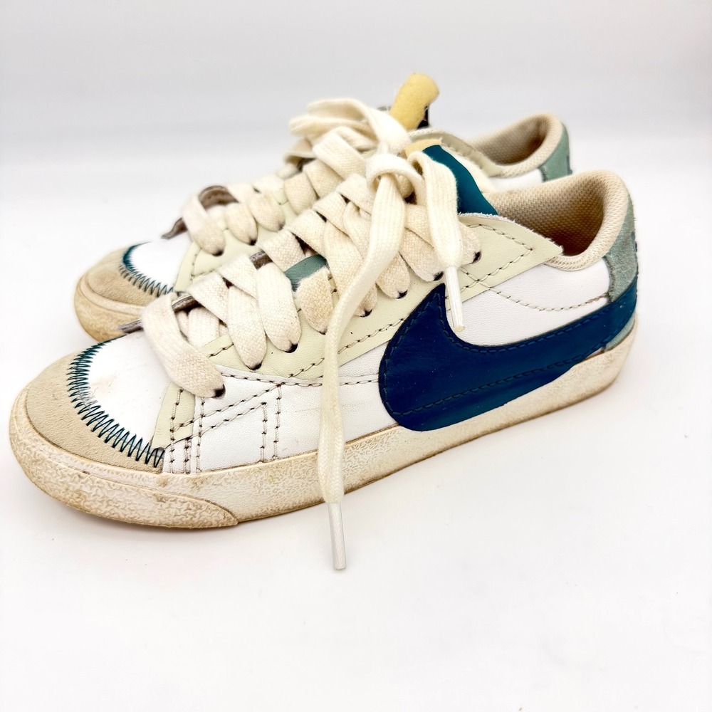 Nike Womens Blazerโ Low 77 Jumbo Sneakers 6.5 Leather Dark Teal Blue Big Swoosh